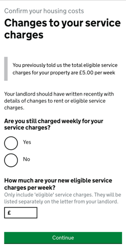 Changes to your service charges. Select 'Yes' and enter the amount in your letter