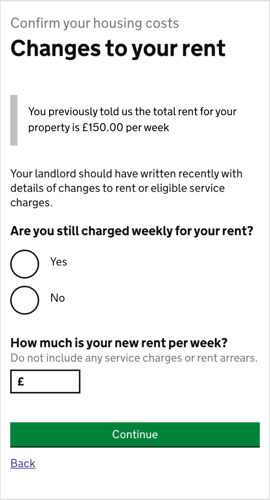 Changes to your rent screenshot. Select 'Yes' and enter the amount in your letter