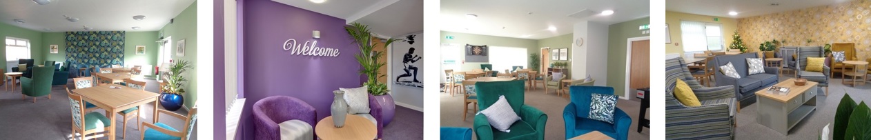 Four pictures of independent living communal spaces